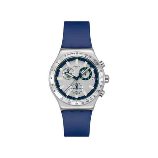 Swatch Blue Reflective YVS539 sur fond blanc