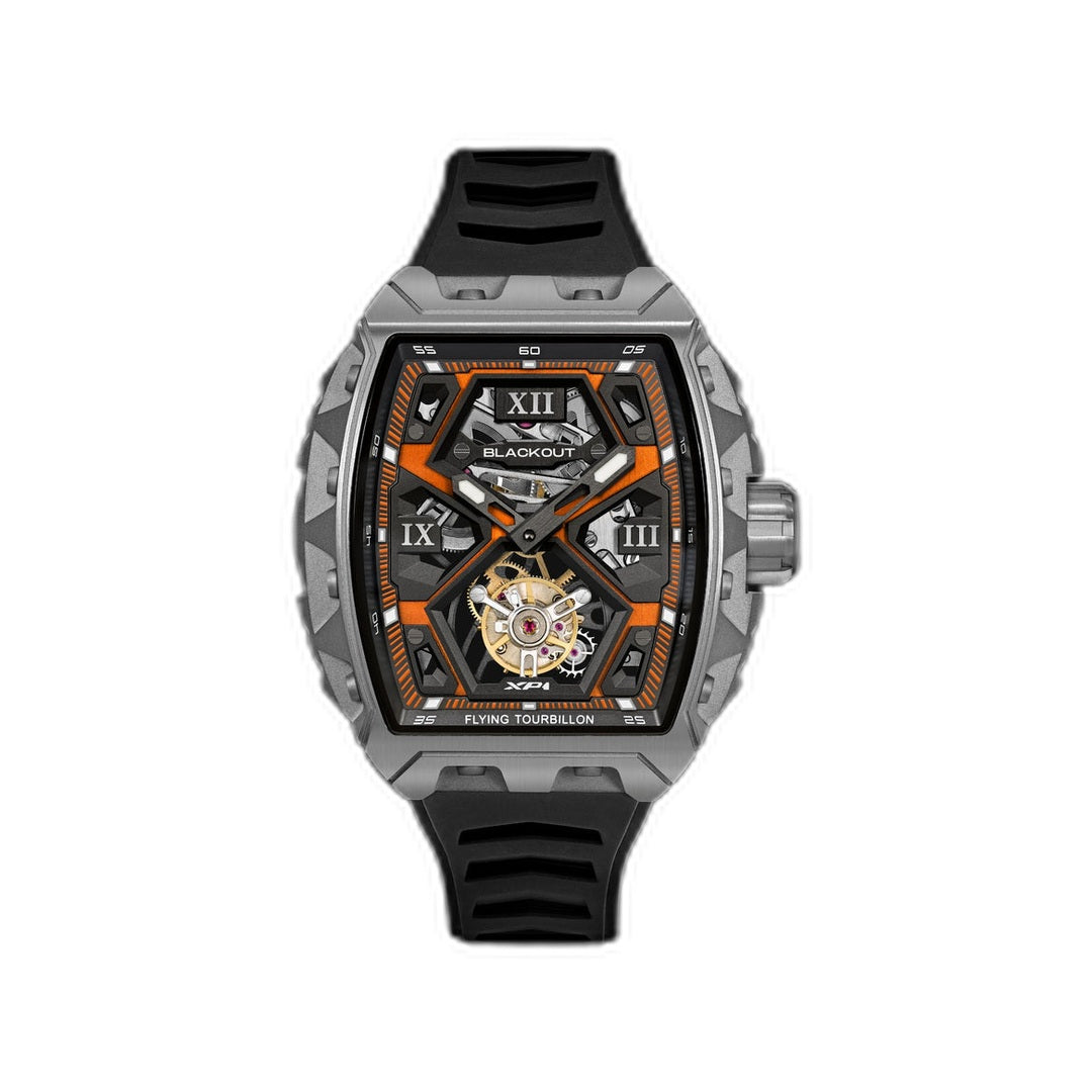 Blackout Watches XP1 Tourbillon Ti Orange sur fond blanc
